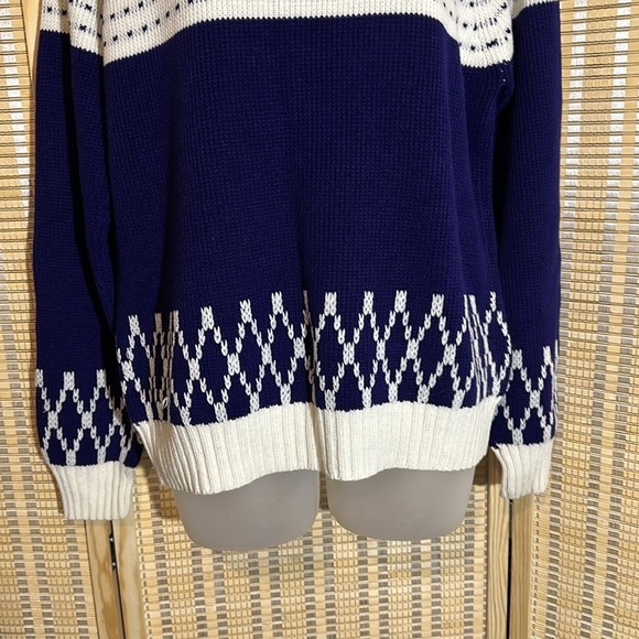 JC Penney Vintage 1970s Blue White Striped Mock Turtleneck Knit Sweater Medium - Picture 7 of 16